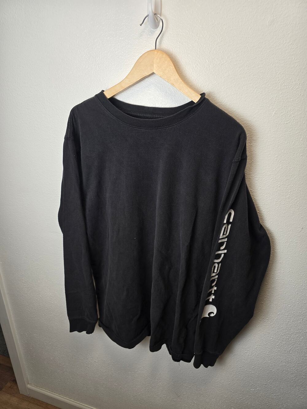 Carhartt K231 Long Sleeve Shirt Men M Faded Black Sleeve Logo Loose Fit Workwear